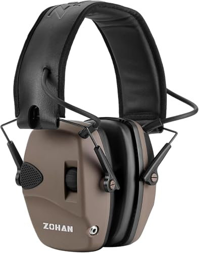 ZOHAN 054 Casque Anti Bruit de Tir Electronique avec 4 patch Protection auditive electronique Casque antibruit Reduction du bruit Amplification du son Casque antibruit pour chasse Tir SNR 27dB Marron
