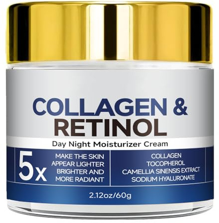 Crema viso al retinolo e collagene, crema anti-età al retinolo, crema antirughe, crema rassodante, cura del viso 24 ore, adatta per la maggior parte dei tipi di pelle, 60 g
