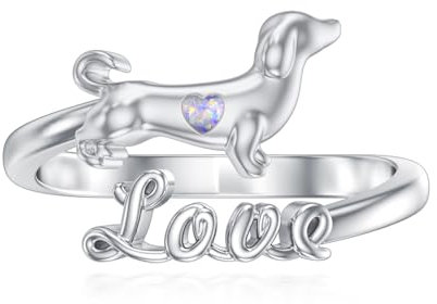 Dackel Hund Ring für Damen 925 Sterling Silber Opal Hunde Ring Verstellbarer Schmuck Geschenke
