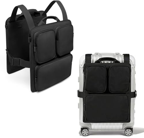 Tragbare Gepäckerweiterungstasche, Verstellbar, Großes Fassungsvermögen, Reisetasche-Erweiterung, vier Fächer, kann Notebook oder Dokumente Aufnehmen, passt auf Koffer von 20 bis 32 Zoll (BLACK)