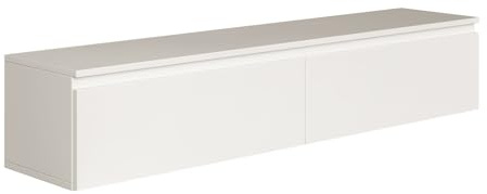 Selsey Hängeboard Bemmi 28,4x150x31,8 cm, Minimalistisches TV Lowboard, Weiß, Hochwertige Spanplatte mit ABS-Kanten, Zwei Klappenfächer,Melaminbeschichtet, Ideal fürs Wohnzimmer