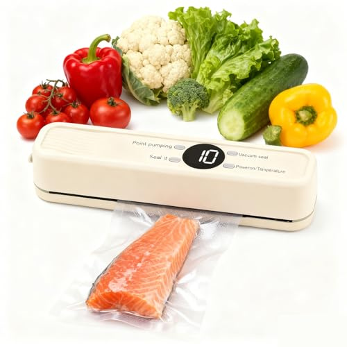 7 in 1 Handheld Heat Sealer, Mini Bag Sealer with 3 External Connectors, Portable Vacuum Sealer Machine with 5 Pcs Vacuum Sealer Bags for Snack Preservation and Food Storage (Off-white)