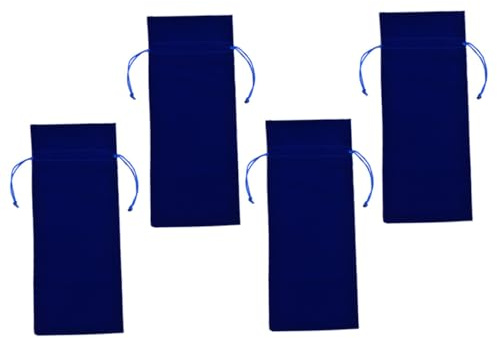 VICASKY 4pcs Blue Flannel Wine Bottle Covers Drawstring Pouch Set Wine Covers for Bottles Party Packaging Bags