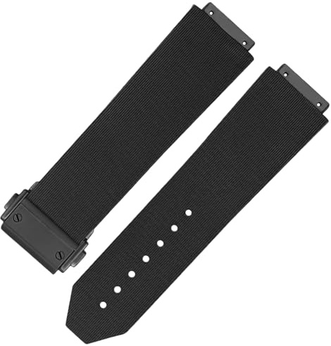 Silikon Armbänder Ersatz für Hublot Big Bang Classic Fusion Damen 33mm | Schwarz & Schwarz,13mm konvexes Silikon Uhrgurt Ersatz mit Klappverschluss, 19mm breit, 18mm Schnalle