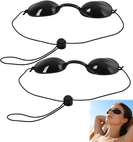 SINJAETRQ 2 Pairs Sunbed Goggles for Red Light Eye Protection, Safety Glasses for Sunbathing, LED Light Therapy, Adjustable Protective Eyewear for Women