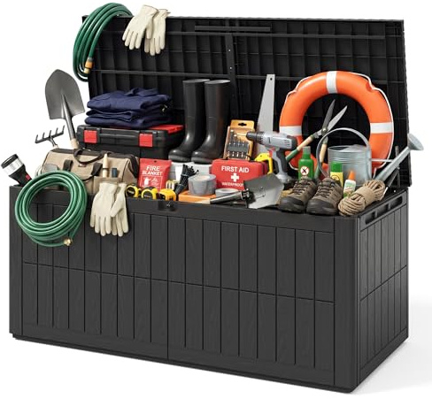 UDPATIO Gartenbox Wasserdicht 830 L, Vielseitige Auflagenbox Wasserdicht mit Gasdruckfeder & Griffen, Kunststoff Kissenbox Outdoor, Wetterfeste Gartentruhe für Gartenwerkzeuge & Poolzubehör, Anthrazit