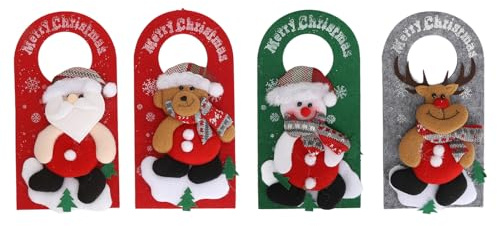 Colgantes de manija de puerta de Navidad, adornos decorativos de dibujos animados para pomo de puerta de Navidad para salón de belleza, hogar, 4 Uds.