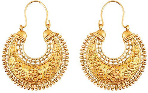 Touchstone Hübsche Fransen und ethnische südindische chandbali Mondbrautdesignerschmuck-Leuchterohrringe des Blumenthemas für Damen Gold