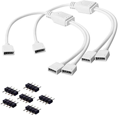 COOLWEST 2 Pack LED Streifen Splitter Kabel 4Pin Verteiler Kabel für SMD 5050 3528 2835 RGB Strip Verlängerungskabel, Led Strip y Splitter 30cm Anschlusskabe mit Stecker