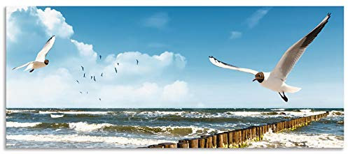 ARTland Spritzschutz Küchenrückwand aus Alu für Küche Herd Spüle 120x50 cm (BxH) mit Motiv Ostsee Strand Meer Möwe Natur Maritim T5QR