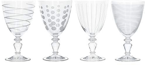 MIKASA Wine Goblet Set/Crystal Wine Glasses with Decorative Etching, Crystal Glass, Silver, 4 Count (Pack of 1)
