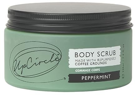 UpCircle Peeling-Kaffee-Körperpeeling mit Pfefferminze 220 ml – Meersalz, Eukalyptus + Kokosöl – Peeling Ihre Haut + verbessert die Durchblutung – natürliches, veganes Peeling für weiche, glatte Haut
