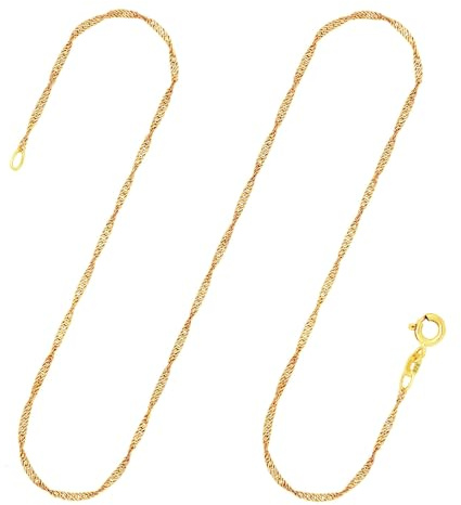 333 585 Goldkette Damen Echtgold, 1,4mm Singapurkette, auch 375 750 | Dünne Halskette aus echtem Gelbgold für Frauen; 14K, 18K, 8K, 9K; Federringverschluss