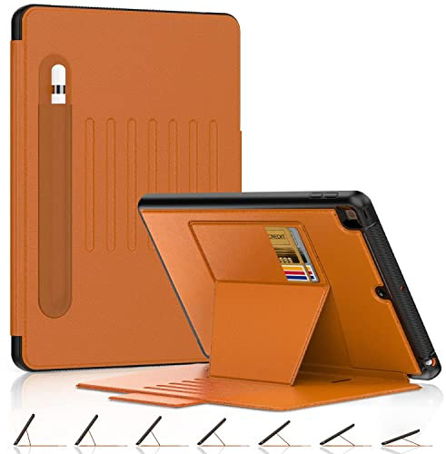 DAORANGE Custodia per iPad 9a/ 8a/ 7a Generazione 10.2 Pollici, Cover in PU-Pelle a Protezione Completa con 7 Angoli Regolabili Magnetico, Tasca per Pencil, Funzione Auto Svegliati/Sonno(Marrone)