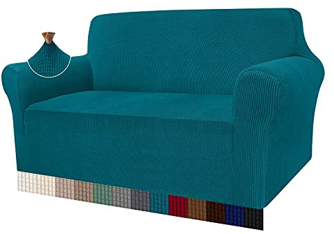 Granbest High Stretch Sofabezug Moderne Sofaüberwurf Jacquard Elastische Sofahusse für Wohnzimmer Protector für Hunde Haustiere (2 Sitzer, Blaugrün)