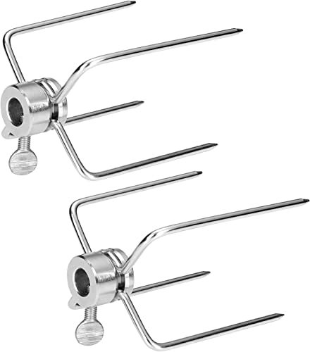 FYBlossom 2 Stück Edelstahl Fleischnadeln Grillspieß Set, Grillklammer Grillspieß Fleischklammer für Drehspieß, Fleischnadel Drehspieß Zubehör aus Edelstahl Für Drehspieß Und Grillspieß