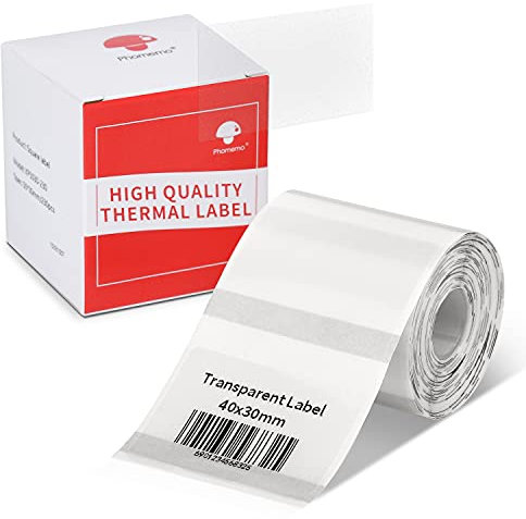 Phomemo M220 Transparentes Thermoetikett, Multifunktionales Etikett für M220 M250 M221 M120 M150 M108 M110 M421 Etikettendrucker, 1 Rolle, 40x30mm, 230 Etiketten/Rolle