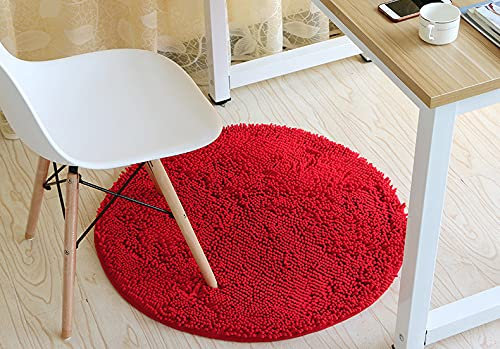 LLWYH Badteppich Runder Chenille Rutschfester Saugfähiger Bodenmatte Schlafzimmer Wohnzimmer Teppich 60cm im Durchmesser rot