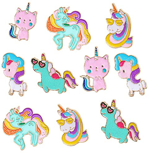 LUOZZY 10pcs Emaille Pins Set Niedliche Pins für Rucksäcke Einhorn Emaille Pin für Rucksäcke Ästhetische Kawaii Tier Anstecknadel Brosche Pin Brustpin Einhorn Geschenke, Emaille, nicht bekannt