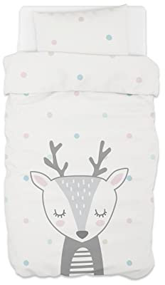 hellomini Kinder Bettwäsche Set | 2-teilig: Kissen + Bettdecken Bezug mit Reißverschluss | 100% Baumwolle Made in Green by Oeko-TEX - Bettzeug (Rehkitz, 100 x 135 cm | 40 x 60 cm)