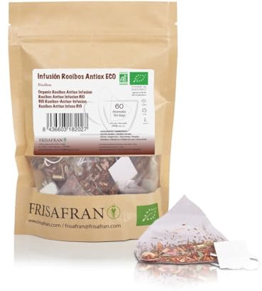 FRISAFRAN | Bio Rooibos Infusion in Pyramiden 60 Einheiten | 120g | Aufguss | Nahrhaft | Feuchtigkeitsspendend | Erfrischendes Antioxidans | Rooibos | roibos du | Aufguss Beuteln | Vitaminhaltig | tee