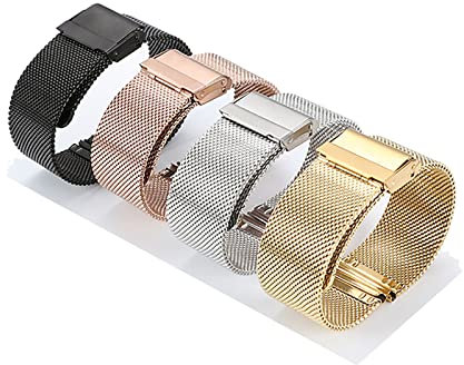 Generico Bracelet en métal pour montre femme fille universel argent or rose noir – 14 mm 16 mm 18 mm 20 mm 22 mm – Maille métallique rapide en acier inoxydable de rechange M3, 16mm, Acier inoxydable