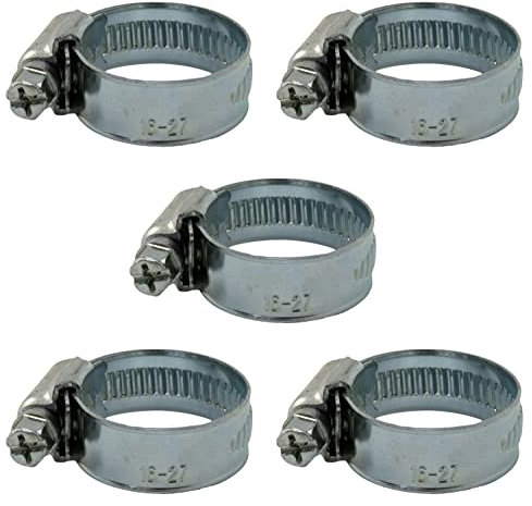 AERZETIX - C63660 - Lot de 5 colliers de serrage à vis tangente 16-27 mm réglable - largeur 12 mm - en acier zingué - couleur argent - raccord voiture jardinage eau tuyau eau souple arrosage