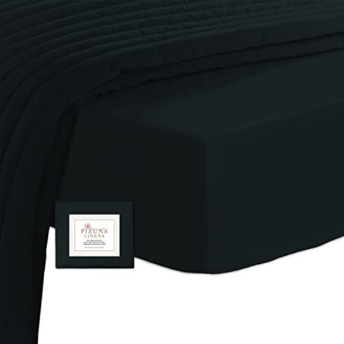 Pizuna 400 Baumwoll-Spannbetttuch 130x200-140x200cm Schwarz, 100% langes Baumwoll-Spannbetttuch, weiches Mako-Satin-Gewebe für bis zu 40 cm Matratzenhöhe (100% Baumwollbettlaken)