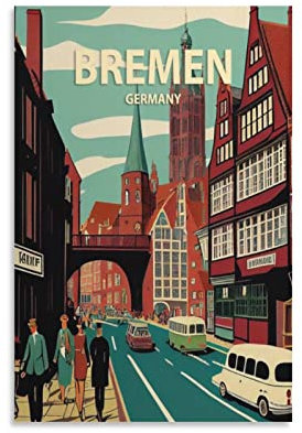 ONOTIO Bremen Deutschland, Vintage-Reiseposter, Landschaft, 20 x 30 cm, Wandkunst, Kunstdruck, Leinwand-Kunst-Poster, modernes Familienschlafzimmer-Dekor-Poster