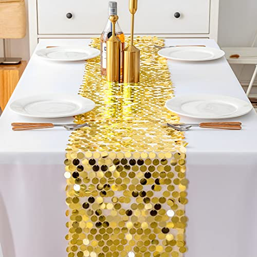 Zayookey Modern Gliter Gold Tischläufer, Polyester Tischdecke, Gold Table Runner für Hochzeiten Party Geburtstag Festival 30 x 275cm