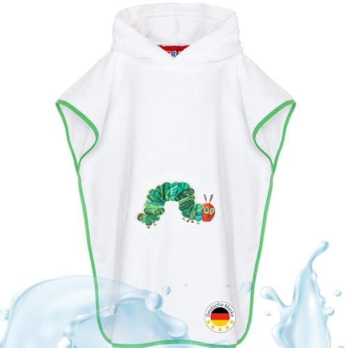 Smithy Badeponcho Kinder - Die kleine Raupe Nimmersatt - Baby Mädchen Jungen - Frottee Kapuze Baumwolle (weiß)