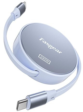 Fasgear USB C Kabel,240W PD3.1 Ladekabel Einziehbar Schnellladekabel 1m,4-stufige Länge Voreingestellter USB C 2.0 Ladekabel für Mac-Book Pro/i-Phone16/15 Pro Max/i-Pad/Mac-Book/Sam-Sung/Oppo(Lila)