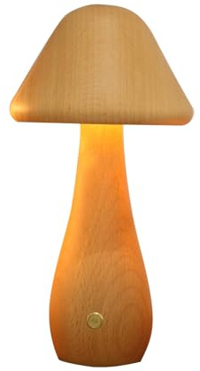 luolety Pilz-Nachtlicht, 3-farbig, dimmbar, aus Holz, Pilz, wiederaufladbar, Nachttischlampe mit Touch-Schalter, Schreibtischlampe, USB-Aufladung für Schlafzimmer, Heimdekoration (L)
