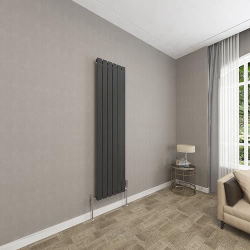 Sky bathroom | 1600x408mm Vertical Designer Radiators Black Flat Panel Single Panel Central Heating Radiator