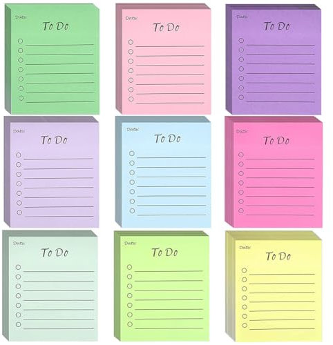 LICHENGTAI 9 Packung To Do Liste, Bunt Klebende Notizzettel Moderationskarten Haftnotizen Linierte Sticky Notes Notizzettel Notizblock für Familie Schule Büro Zuhause