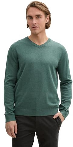 TOM TAILOR Herren Strickpullover mit V-Ausschnitt, 30358 - Green Dust Melange, L