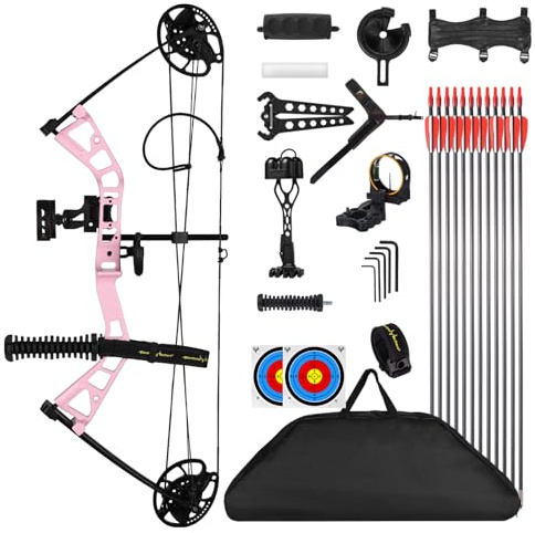 Lanneret Youth Compound Bow Package for Youth & Kids,Beginners and Women,10-40 Lbs Draw Weight,16-28 Draw Length,290fps，Compound Bow Kit for Beginner Pink