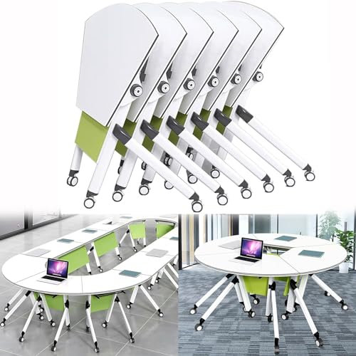 Leomix 6er-Set klappbarer Konferenztisch, sektorförmiger Besprechungstisch, moderner Besprechungstisch mit leisen Rädern, geeignet für Büroschulungsklassenzimmer