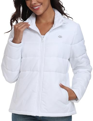 MoFiz Doudoune à capuche légère et matelassée pour femme - Veste d'hiver rembourrée chaude avec fermeture éclair - Veste de course à pied avec poches