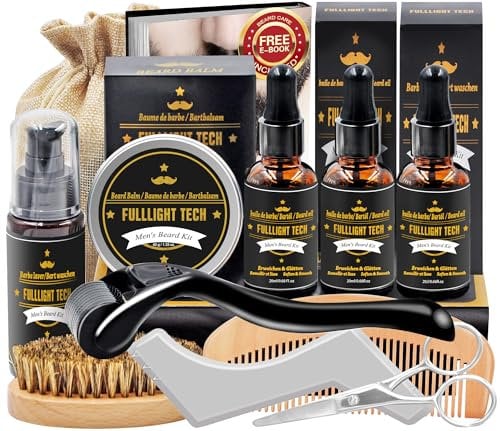 Cadeau Noel Homme,Kit De Coffret Soin Barbe Homme Complet Produit avec Shampoing,Huile Barbe,Peigne,Brosse,Ciseaux,Baume a Barbe,Kit Entretien et Soin pour Homme Original,Idée Cadeau Frere Papa