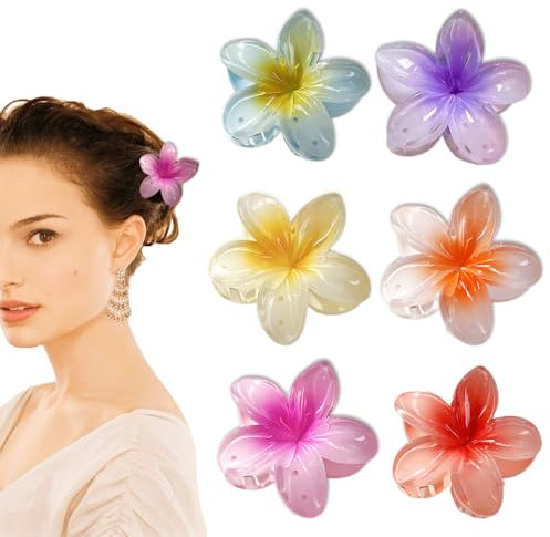 Bieiyhe 6 Pezzi Clip Capelli Fiore 8cm Mollette a Forma di Fiore Flower Hair Clip Aesthetic Mollettone Fiore Hawaiano Pinza Capelli Moda Antiscivolo Mollettoni Mollette Capelli Donna per Acconciature