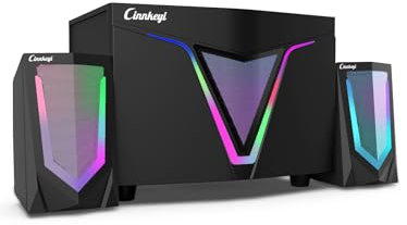 cinnkeyi Bluetooth Computer Speaker, PC Speaker with Subwoofer, Gaming Speaker with Dynamic RGB Stereo Sound, Deep Bass, USB Powered, 3.5mm AUX Input for Laptop, Monitor