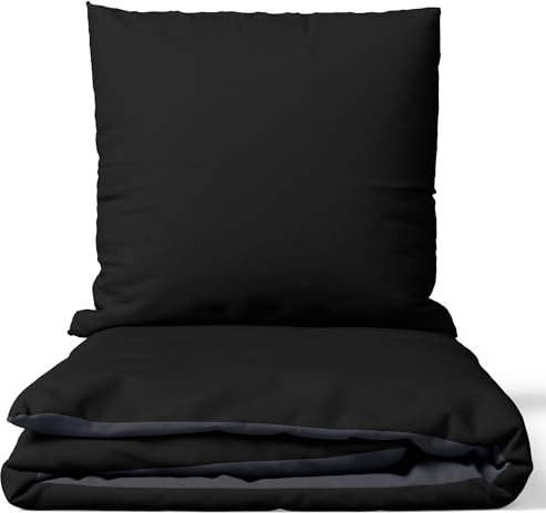 Leonado Vicenti Bettwäsche Baumwolle 200x200 cm Schwarz Grau Uni Einfarbig Set Schlafzimmer Garnitur Wendebettwäsche Bezug Decke mit verdecktem Reißverschluss