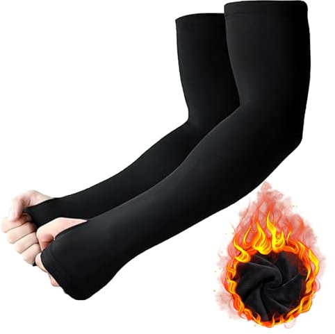 Lange Armstulpen, Arm Sleeves Winter für Männer und Frauen, Schwarz Arm Ärmel mit Daumenloch, Größe M, Armlinge für Winter Radfahren, Fahren, Volleyball, Basketball, Laufen, Gaming, Outdoorarbeit