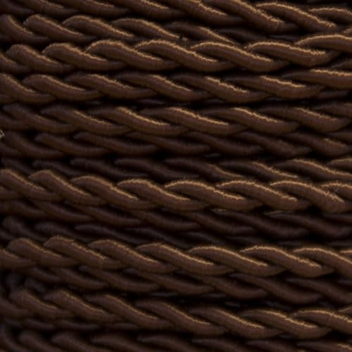 Cable trenzado de seda 25m 2x0,75 mm marrón, ideal para conexiones eléctricas y aplicaciones decorativas.