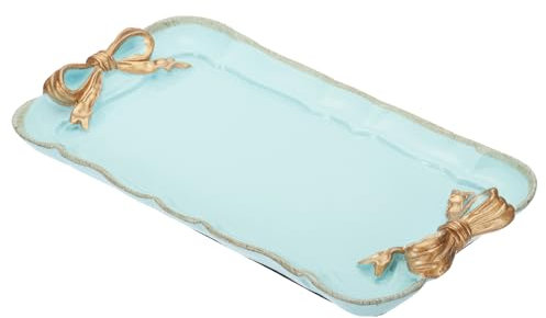 PATIKIL Bandeja Decorativa Vintage, Bandeja Toallera, Bandeja de Almacenamiento, Bandeja de Platos, Diseño Retro con Lazo, Bandeja Rectangular de Resina para Decoración de Habitación, Azul