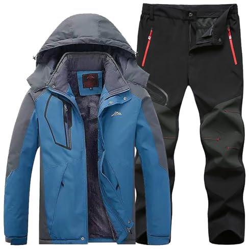Schneeanzug Herren Zweiteilig, Schneeanzug Herren 2 Teilig Set Ski Jacke Und Hosen Set Ski Anzug Mit Kapuzen Winter Wasserdicht Winddicht Schneemantel 2-Stücke Snowboard Sets Snowboardjacke Skihose