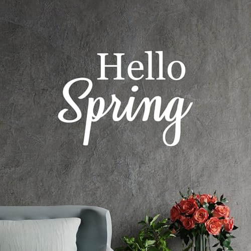 Madcolitote Wandaufkleber mit inspirierendem Zitat Hello Spring, Vinyl-Aufkleber, entfernbar, Bauernhaus-Kunst für Schlafzimmer, Wohnzimmer, Klassenzimmer, Büro, 91,4 cm
