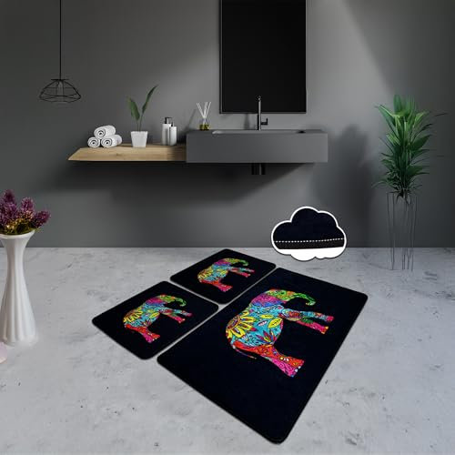 Bosdela Badezimmerteppiche Olifant (3-teilig), 60x100 cm – rutschfest, Weich, Luxuriöses Set, Eleganter Badvorleger für Badezimmer, Dusche, WC, Teppich