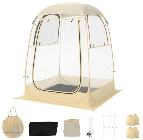 GYMAX Transparentes Zelt, Pop-up-Zelt für 2–4 Personen, durchsichtiges Kuppelzelt, inkl. Tragetasche, Warmer Wintergarten im Winter, Campingzelt für Sportveranstaltungen & Camping (128x128 cm)